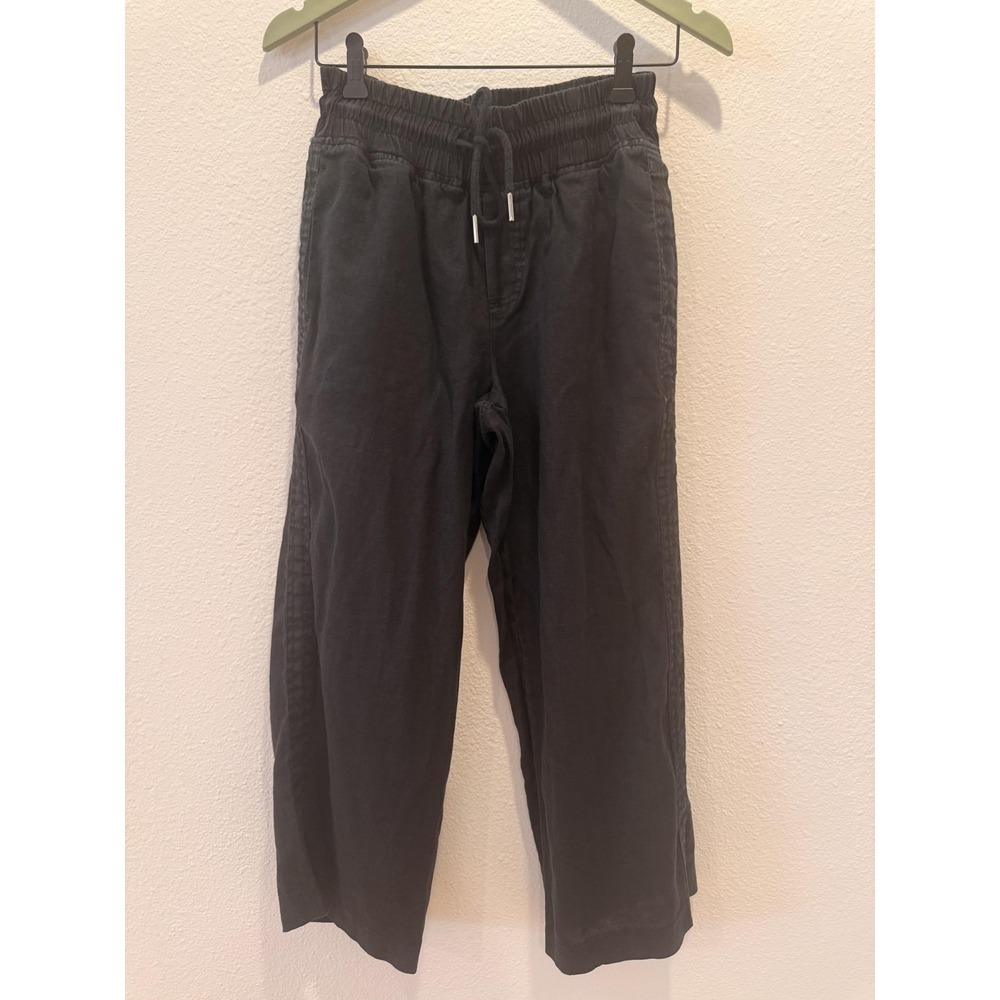 Quince Pants Womens Small Black Linen Cropped Wide Leg Drawstring Pull On - Picture 2 of 16